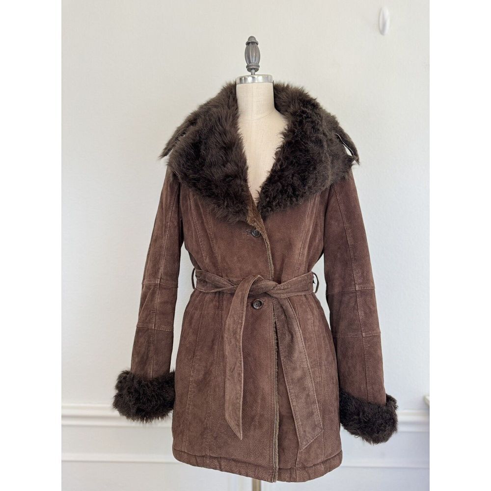 Penny Lane Chocolate Brown Suede and Faux Fur Coat